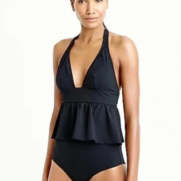 New J Crew Halter Peplum Tankini Top Pique Nylon - Picture 1 of 5